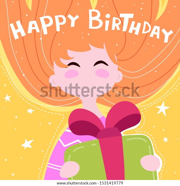 Happy Birthday Cartoon Girl Gift Her Stock Vector Royalty Free