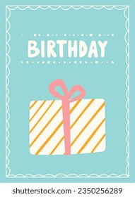 Happy birthday cartoon greeting card. Vector isolated box with a gift and a bow.
