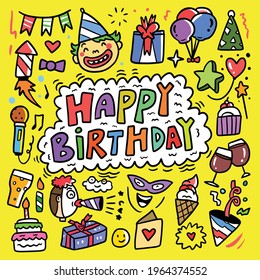 
happy birthday cartoon symbol set color