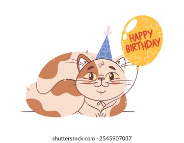 Happy birthday cat with balloon