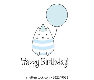 Happy birthday cat with balloon