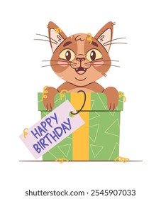 Happy birthday cat with giftbox