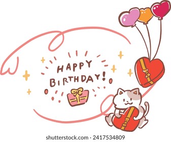 Happy Birthday Cat and Present Heading Logo Illustration
