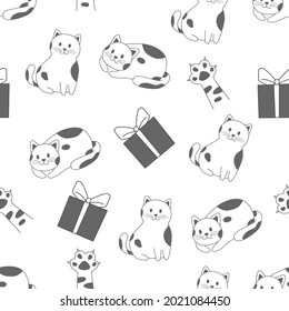 happy birthday cat seamless pattern with doodle style