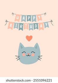 Happy Birthday Cat Vector Illustration - Perfect for Greeting Cards, Invitations, and Social Media Posts