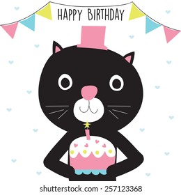 happy birthday cat vector illustration