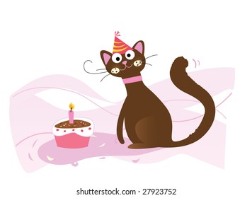 Happy birthday, cat! Vector Illustration.