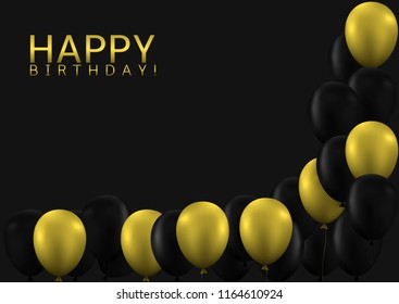 Happy birthday celebration background with golden balloons and confetti. Vector Illustration