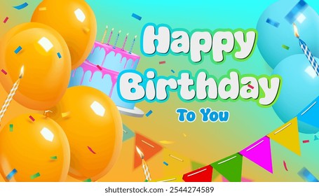 happy birthday celebration background,banner and greeting card vector illustration.birthday symbols decorative modern and creative backdrop.