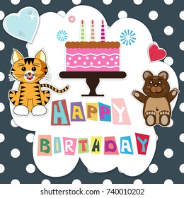 happy birthday celebration with birthday cake and cute animal decoration