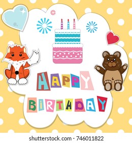 happy birthday celebration with birthday cake and cute animal decoration