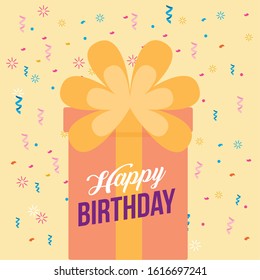 happy birthday celebration card with gift vector illustration design