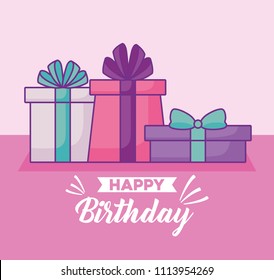 happy birthday celebration card with gifts presents