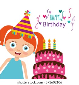 happy birthday celebration card with kid vector illustration design