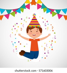 happy birthday celebration card with kid vector illustration design