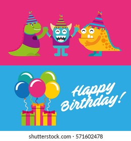 Happy Birthday Celebration Card Monster Vector Stock Vector (Royalty ...