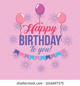 happy birthday celebration card with party balloons vector illustration design