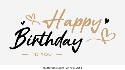 Happy birthday celebration concept. Greeting birthday party lettering with celebration hand drawn elements, decorative invitation card vector set. anniversary black and gold handwritten