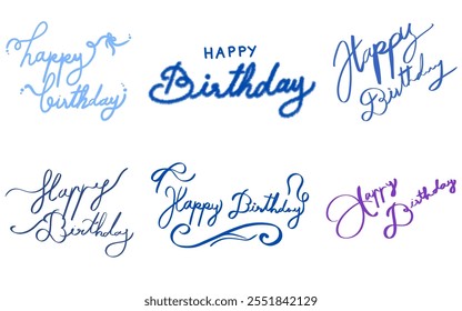Conceito de celebração de aniversário feliz. Saudação aniversário festa lettering com celebração mão desenhado elementos, decorativo convite cartão vetor conjunto. 