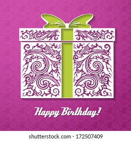 Happy Birthday! Celebration decorative background with gift box and place for your text. Vector Illustration 