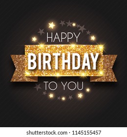 Happy Birthday! Celebration, Greeting and Invitation Card Template with Realistic Gold, Silver and Black Balloons on Paper Art Background with Serpentine. Vector illustration