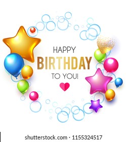 Happy Birthday! Celebration, Greeting and Invitation Card Template with Colorful Balloons on Paper Art Background. Vector illustration