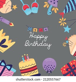 happy birthday celebration with icons