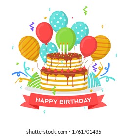 Happy Birthday Celebration Party Balloon Cake Banner Greeting Card