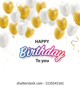 Happy Birthday Celebration party banner with Gold balloons background. Vector illustration.
