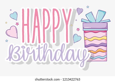 happy birthday celebration and present with ribbon bow
