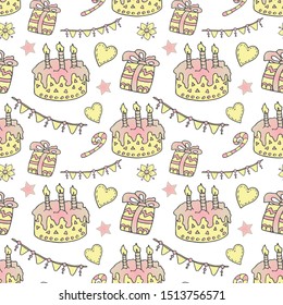 Happy birthday celebration seamless pattern, vector