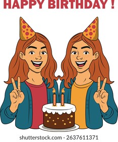 Happy birthday celebration with smiling teenage twin