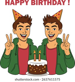Happy birthday celebration with smiling teenage twin