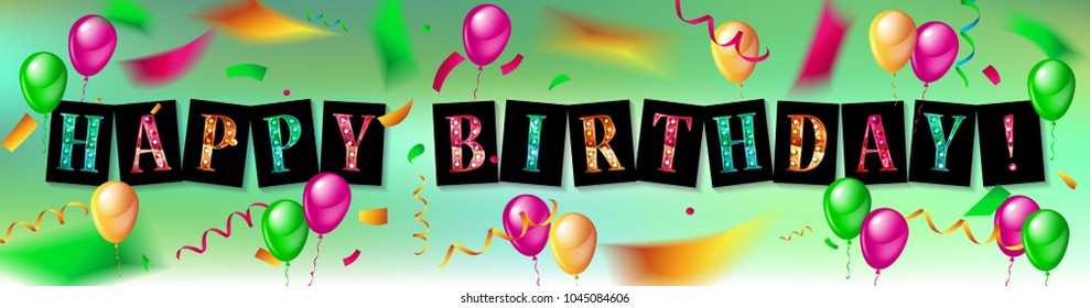 Happy Birthday celebration typography design for greeting card, poster or banner with realistic color balloons and falling confetti. Vector illustration