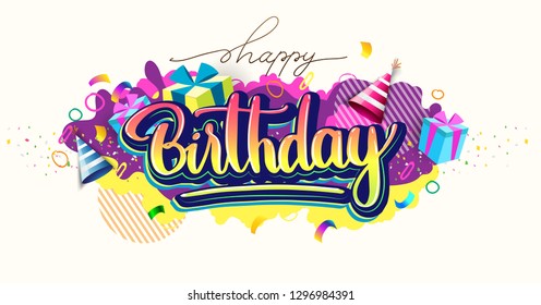 Happy Birthday Celebration Typography Design Greeting Stock Vector ...