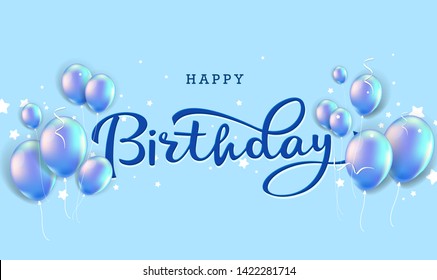Happy Birthday celebration typography design for greeting card, poster or banner with realistic balloons and falling confetti. Vector illustration - Vector