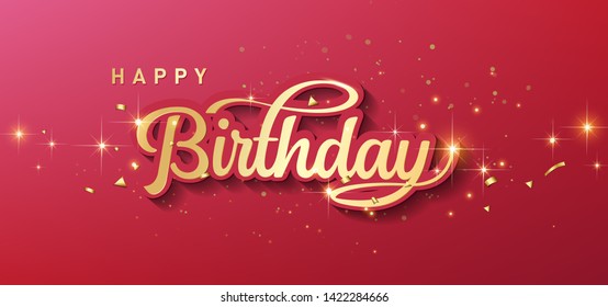 Happy Birthday celebration typography design for greeting card, poster or banner with realistic golden star and falling confetti. Vector illustration - Vector