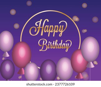 Happy Birthday celebration typography design for greeting card, poster or banner with realistic golden balloons and falling confetti. Vector illustration