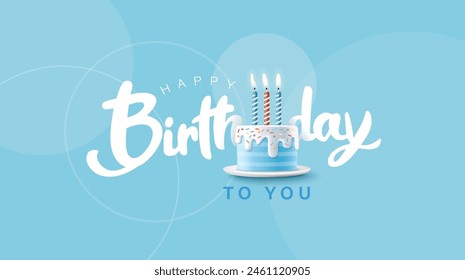 Happy Birthday celebration typography design with 3d birthday cake for greeting card, poster or banner. Vector illustration