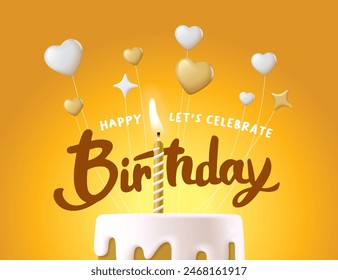 Happy Birthday celebration typography design with 3d birthday cake for greeting card, poster or banner. Vector illustration