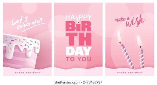 Happy Birthday celebration typography design with 3d birthday cake for greeting card, poster or banner. Vector illustration