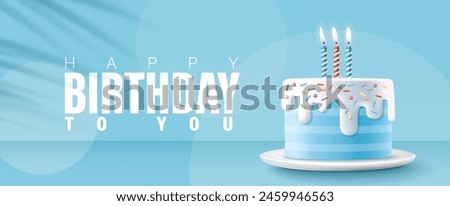 Happy Birthday celebration typography design with 3d birthday cake for greeting card, poster or banner. Vector illustration