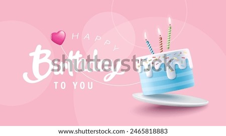 Happy Birthday celebration typography design with 3d birthday cake for greeting card, poster or banner. Vector illustration