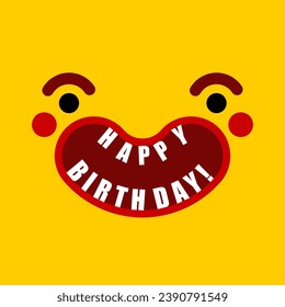 Happy birthday cheerful face postcard and poster. Greeting card concept