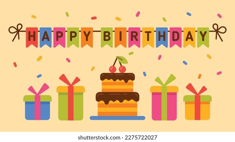 Happy Birthday. Cherry on cake. Greeting card. Vector Illustration