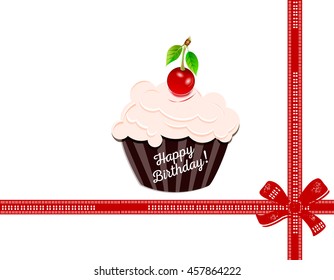 Happy birthday with a cherry on top. vector illustration.