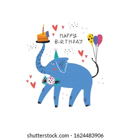 Happy birthday childish vector greeting card template