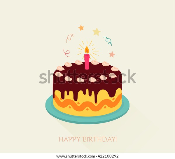 誕生日おめでとう コンフェッティ付きチョコレートケーキ フラットアイコンイラスト のベクター画像素材 ロイヤリティフリー 422100292