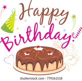 Happy birthday. Chocolate birthday cake. Vector