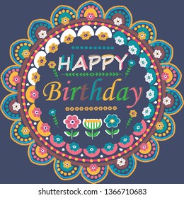 Happy Birthday circle cute floral  card, banner background